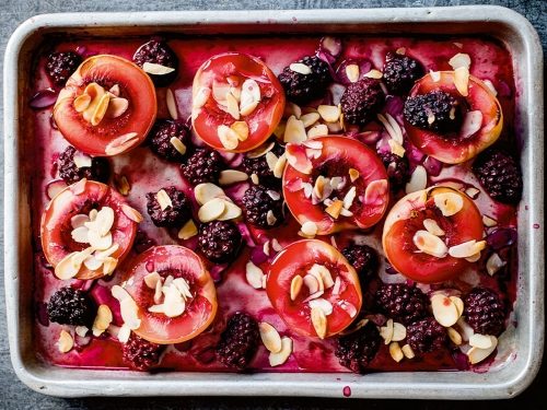 Baked Nectarines & Raspberries with Almonds & Honey