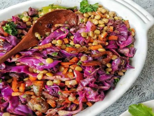 Baked Sweet Potatoes with Lentils & Red Cabbage Slaw