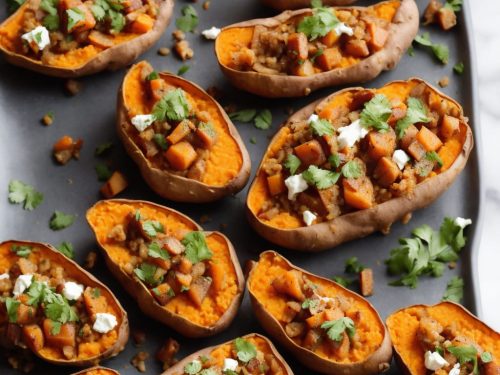 Baked Sweet Potatoes with Steak Fajita Filling