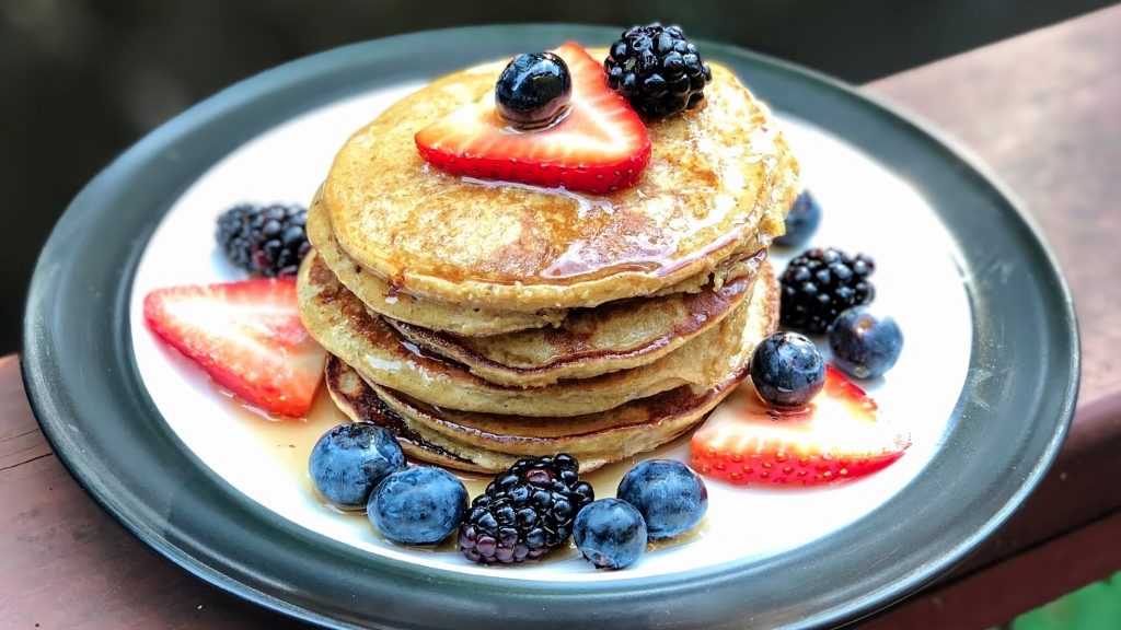 Banana & Cinnamon Pancakes with Blueberry Compote