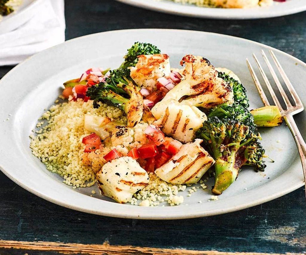 Barbecued Broccoli, Cauliflower & Halloumi