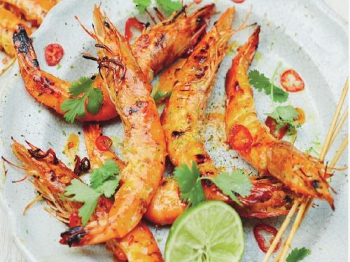 Barbecued prawns with chilli, lime & coriander butter