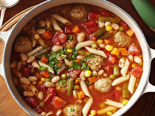 Bean & Pasta Stew with Meatballs