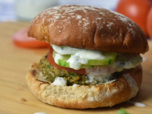 Beany Burgers with Basil Tzatziki