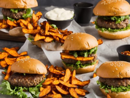 Beef Burger with Sweet Potato Chilli Chips