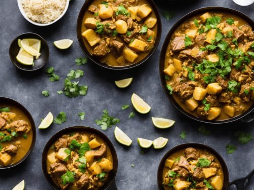 Beef, potato & banana curry with cashew rice