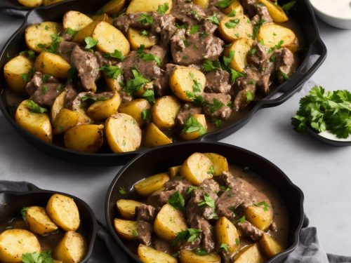 Beef with Peppercorn Sauce & Sauté Potatoes