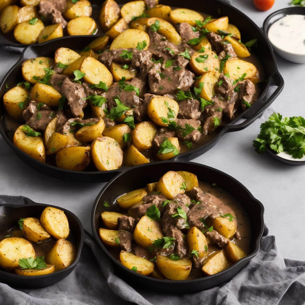 Beef with Peppercorn Sauce & Sauté Potatoes