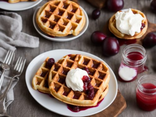 Belgian Waffles with Plum Compote & Amaretto Cream