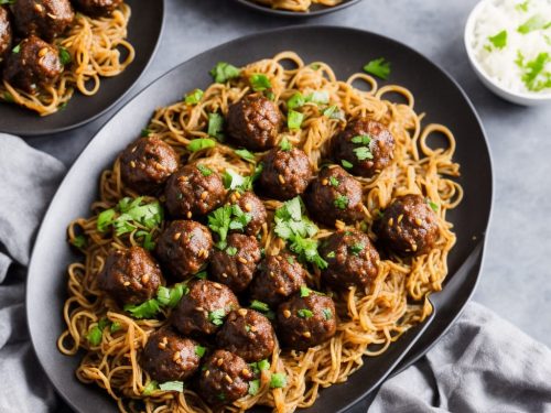 Black Bean Beef Meatballs with Stir-Fried Noodles