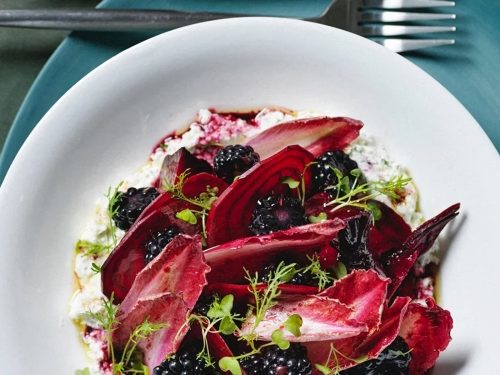 Blackberry, Beetroot & Goat's Cheese Salad with Poppy Seed Croutons