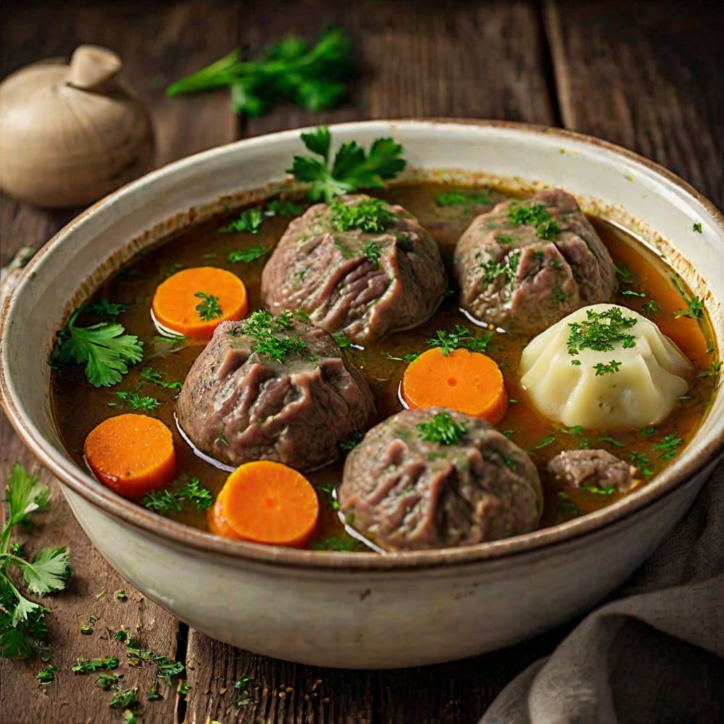 Boiled Beef & Carrots with Parsley Dumplings