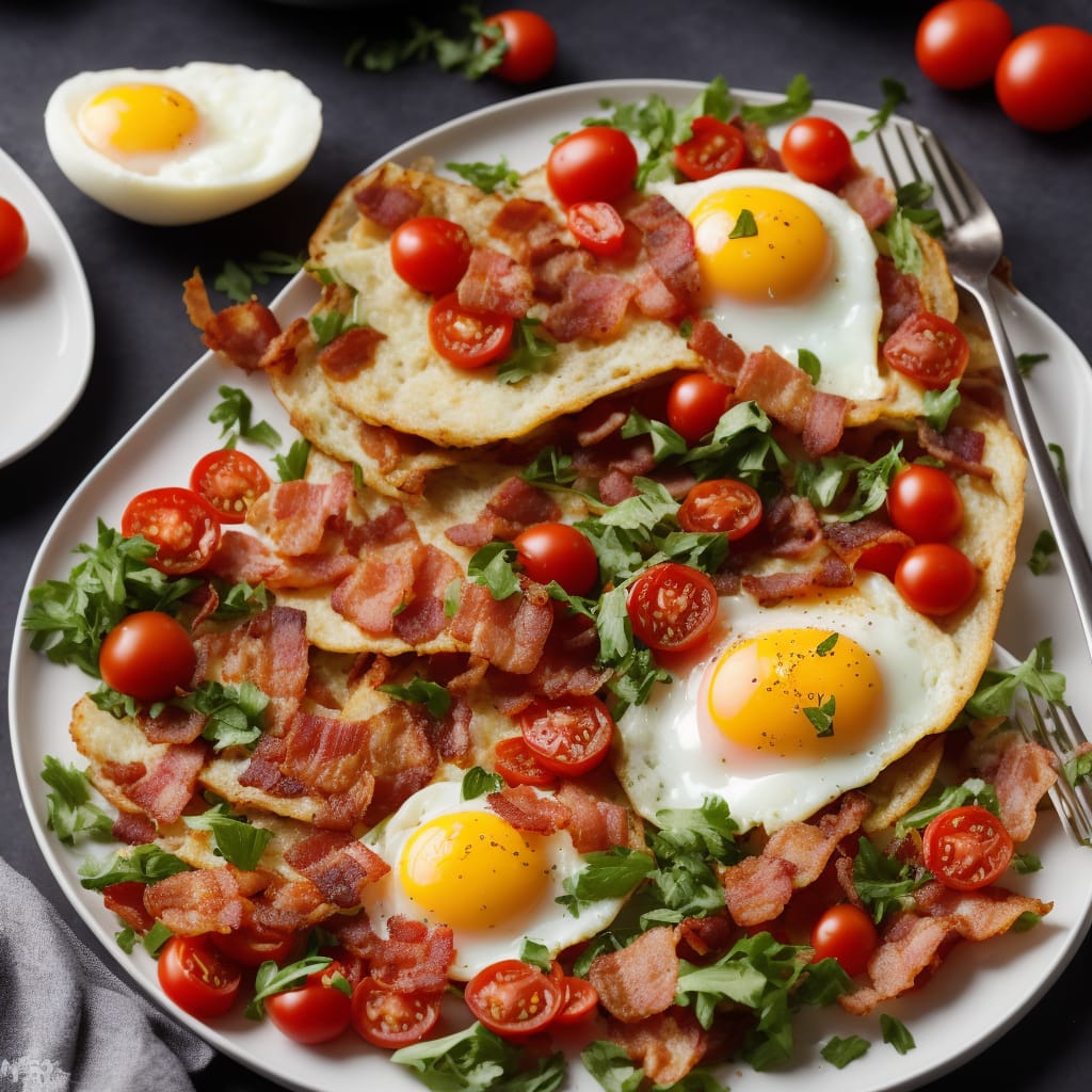 Boxty with Bacon, Eggs & Tomatoes