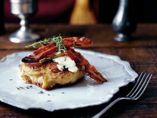 Braised Bacon with Colcannon Cakes