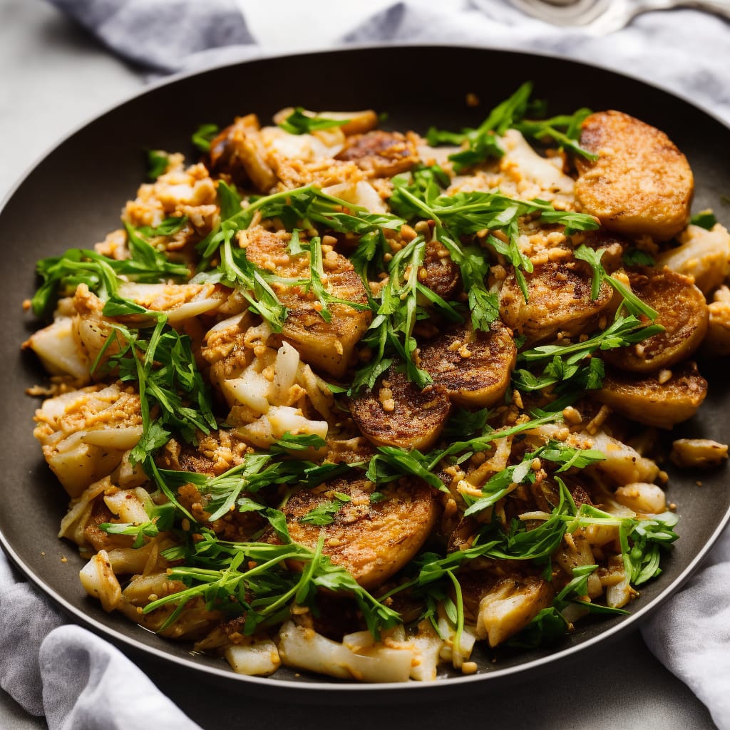 Braised Chicory with Pan-Fried Home Salt Cod