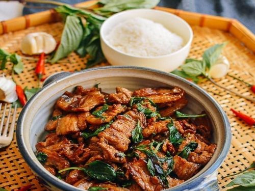 Braised Pork Belly with Thai Basil & Tofu