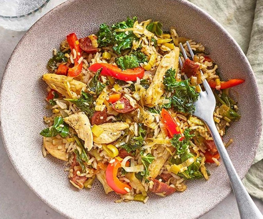 Brown Rice Stir-Fry with Coriander Omelette