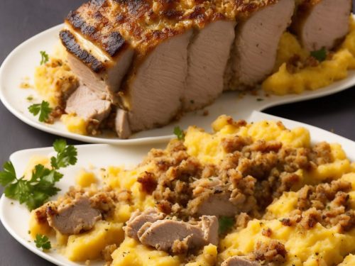 Butter-Basted Pork Loin with Stuffing Crust & Cheesy Polenta