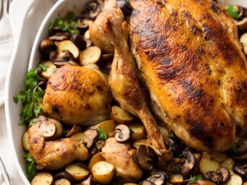 Butter-Roasted Supreme of Chicken with Wild Mushroom & Potato Gratin