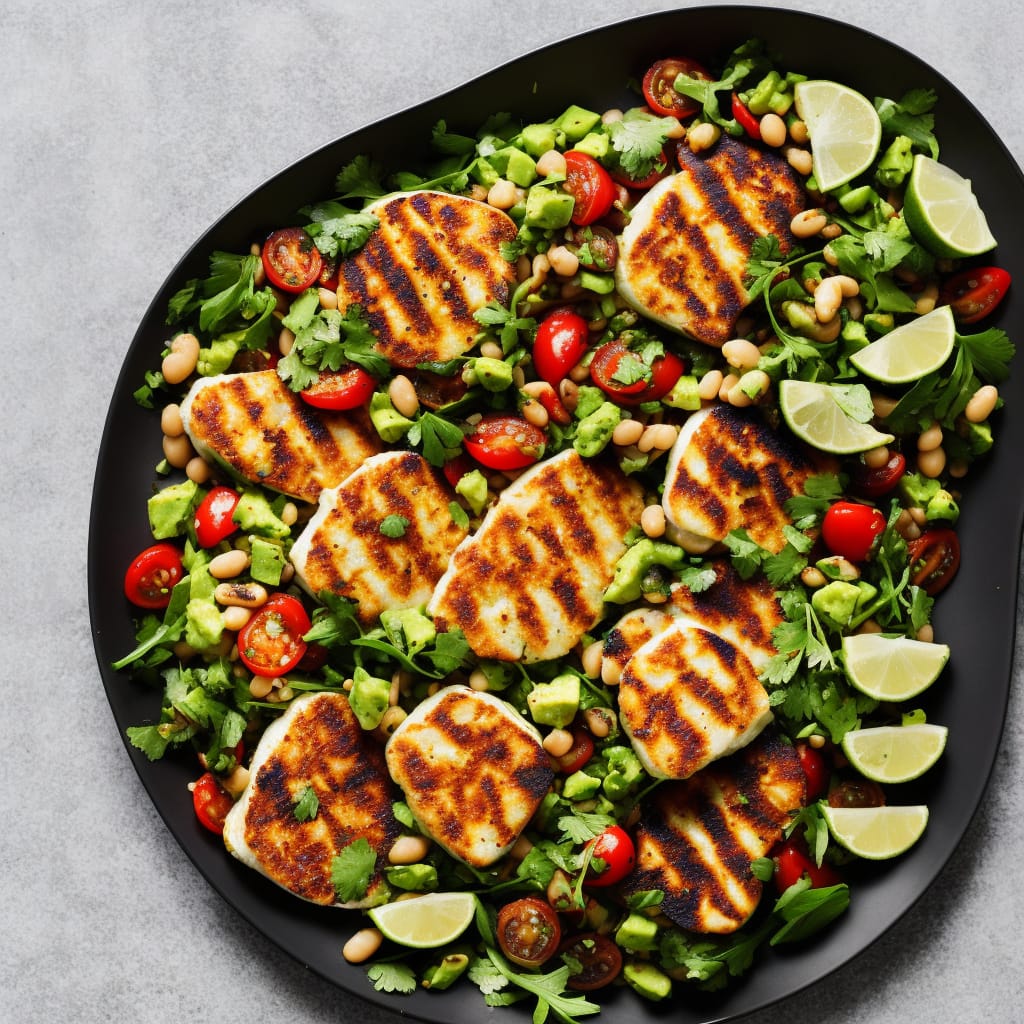 Cajun Grilled Halloumi with Lime Black-Eyed Bean Salad & Guacamole