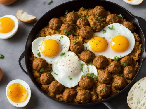 Cajun Rice with Chorizo Meatballs & Fried Eggs