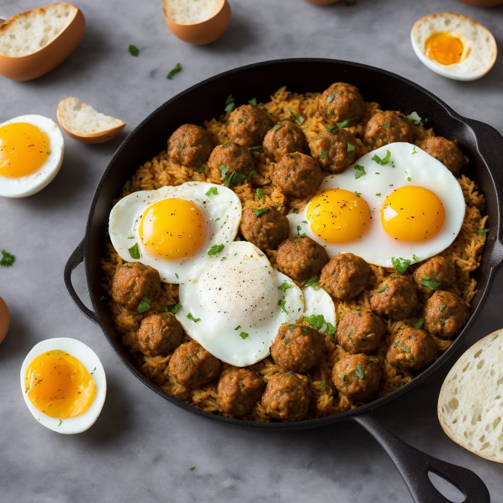 Cajun Rice with Chorizo Meatballs & Fried Eggs