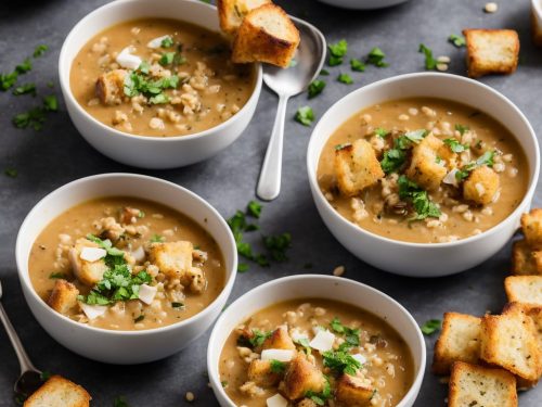 Caramelised Onion & Barley Soup with Cheese Croutons