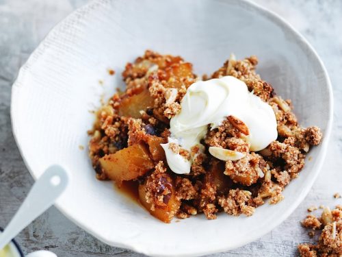 Caramelised Pear, Rum & Coconut Crumble