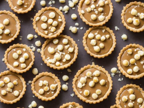 Caramelised White Chocolate, Ginger Caramel & Macadamia Tarts