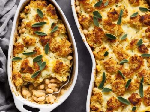 Cauliflower Cheese Steak & Cannellini Bean Gratin with Sage Crumbs