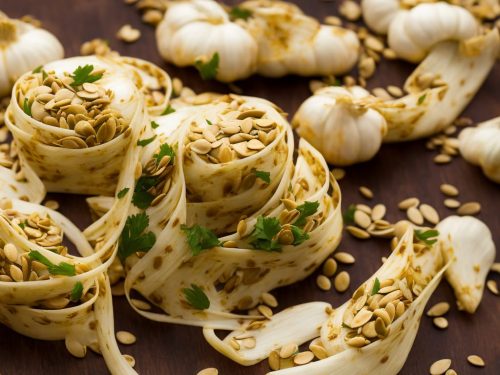 Celeriac Ribbons Tossed with Chard, Garlic & Pumpkin Seeds