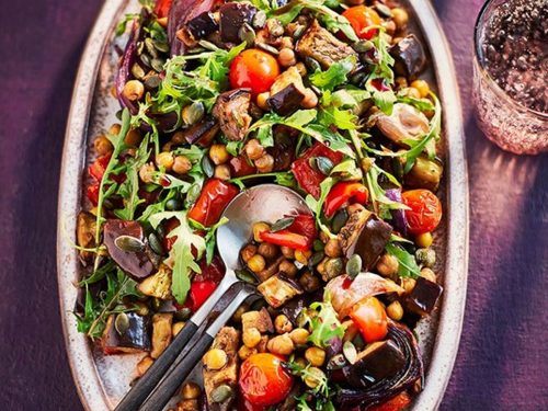 Charred baby aubergine & toasted quinoa salad