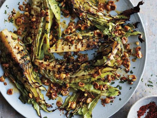 Charred Hispi Cabbage with Hazelnut Chilli Butter