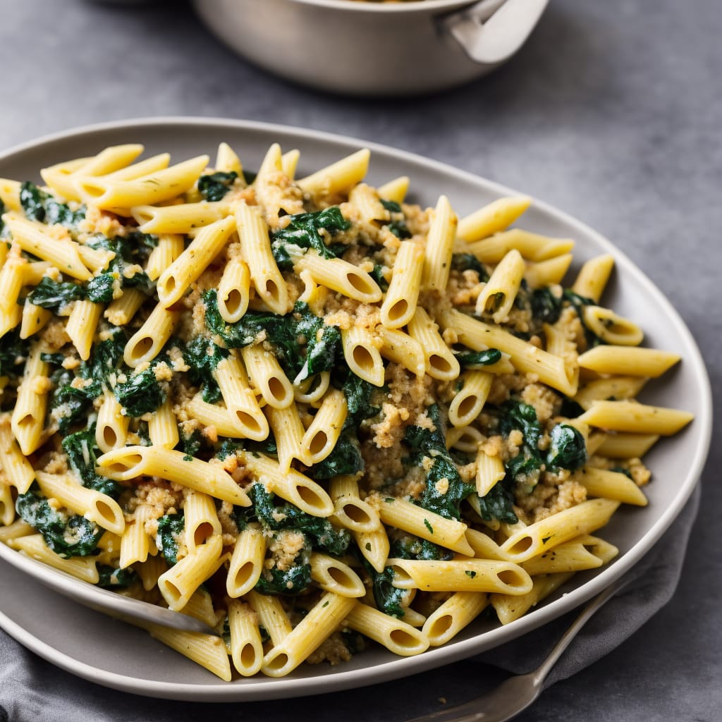 Cheese & Spinach Penne with Walnut Crumble