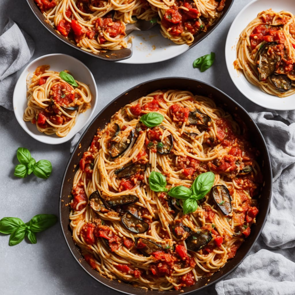 Cheesy Aubergine & Tomato Spaghetti