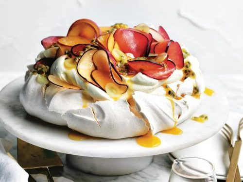 Cherry, Apricot, Peach & Pistachio Meringue Stack