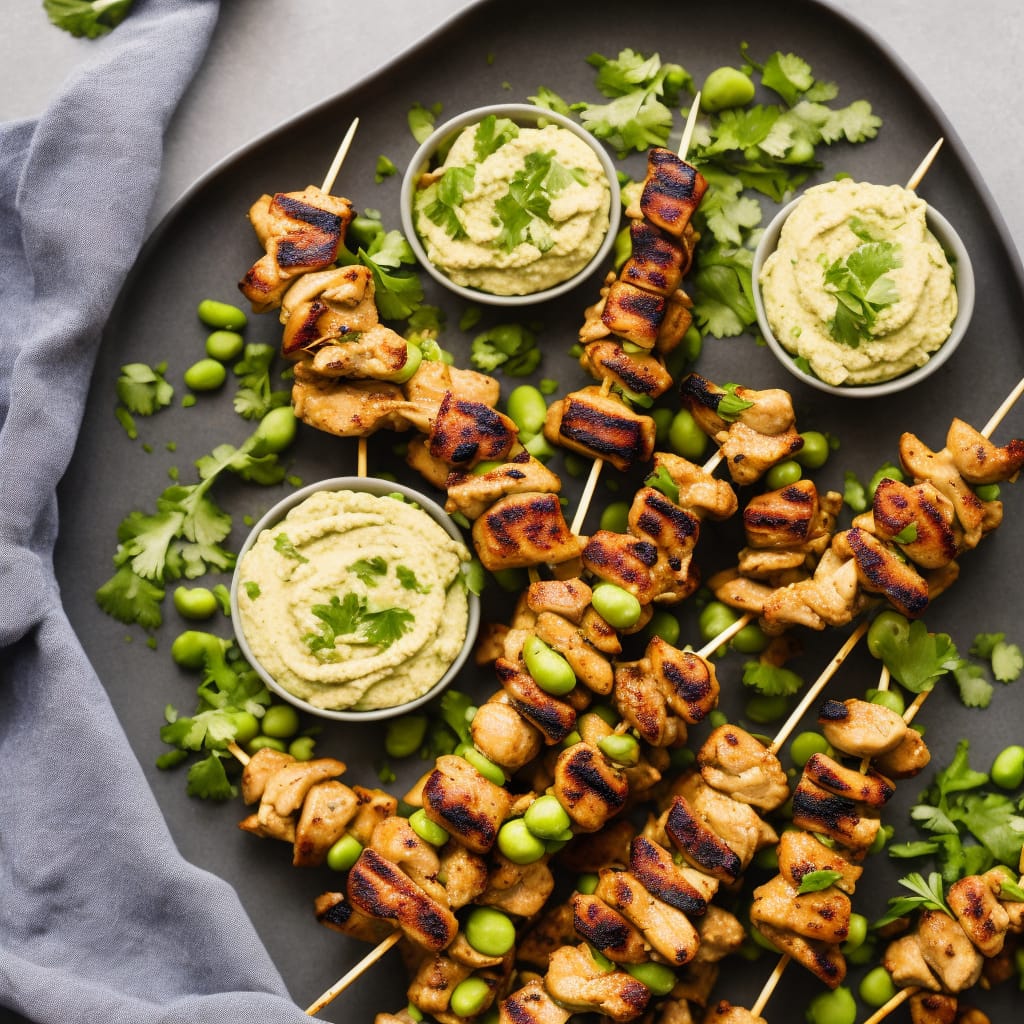 Chicken Skewers with Broad Bean Hummus