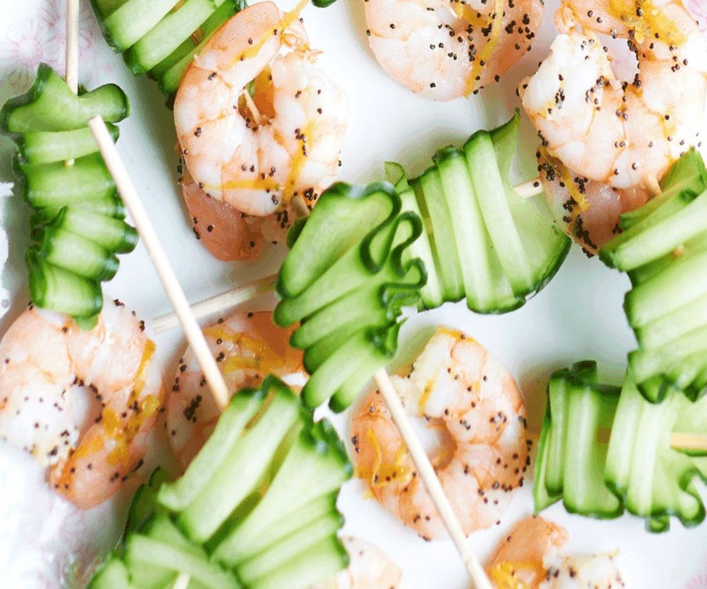 Chilled Cucumber & Prawn Skewers