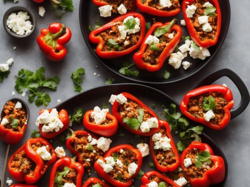 Chilli-stuffed peppers with feta topping