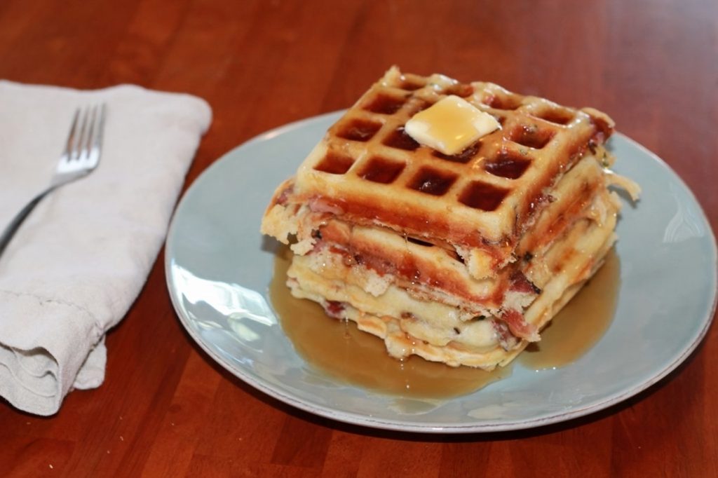 Chive Waffles with Maple & Soy Mushrooms