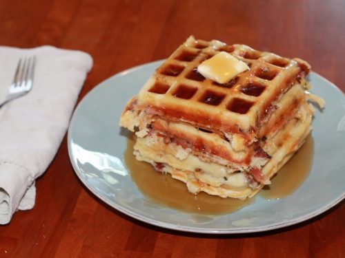 Chive Waffles with Maple & Soy Mushrooms