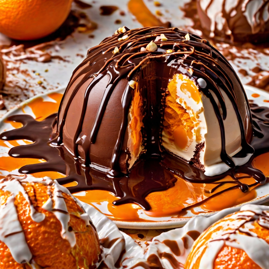 Chocolate Orange Bombe Alaska with Hot Chocolate Sauce