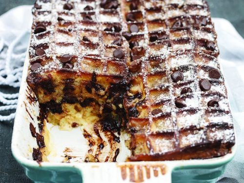 Chocolate & Salted Caramel Waffle Bread & Butter Pudding