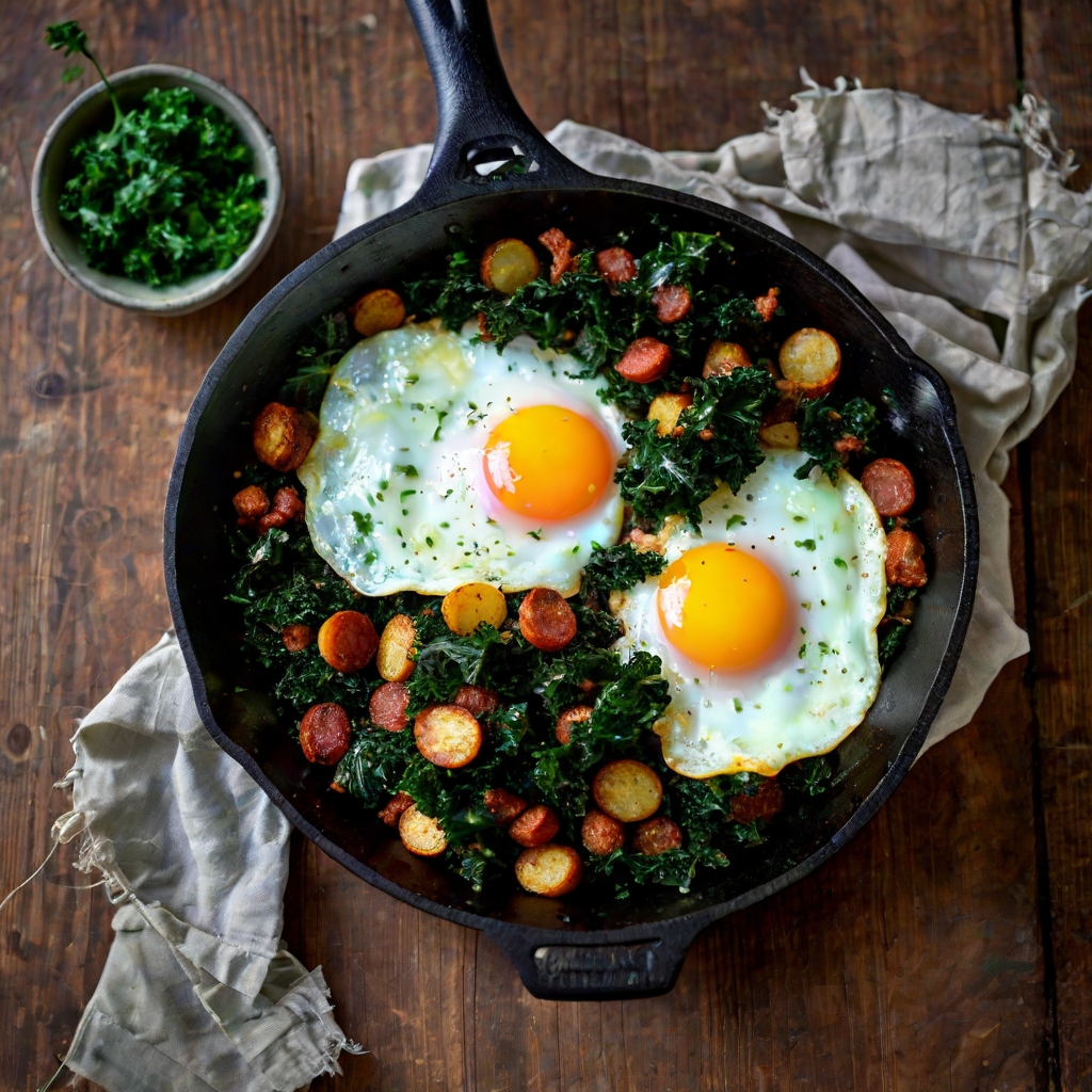 Chorizo & Kale Hash with a Fried Egg