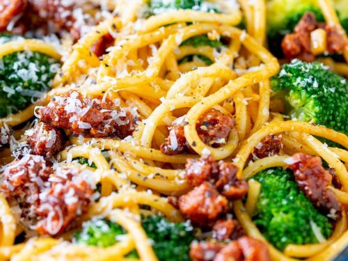 Chorizo & Purple Sprouting Broccoli Carbonara