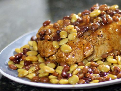 Chorizo-stuffed Pork Loin with Braised Beans