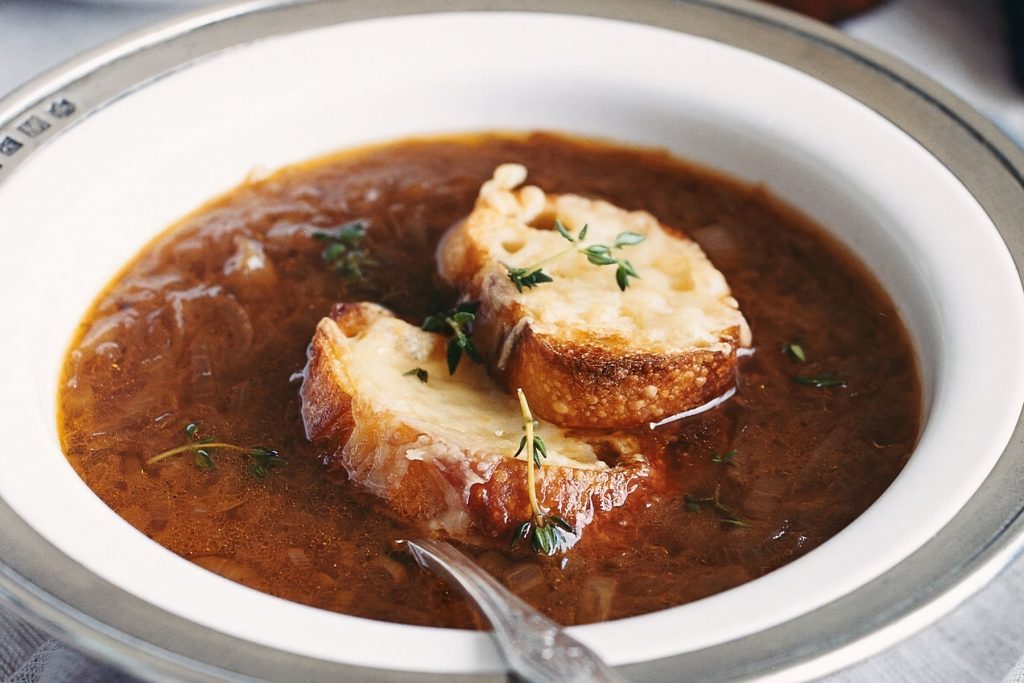 Cider & Onion Soup with Cheese & Apple Toasts