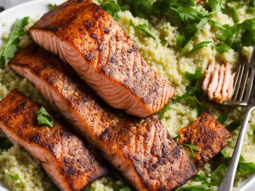 Cinnamon Rubbed Salmon with Couscous & Harissa Yogurt