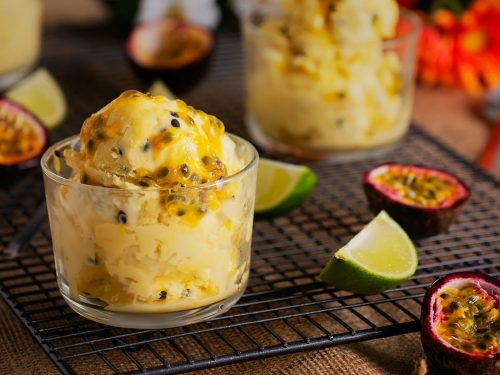 Coconut Ice Cream with Mango Passion Fruit