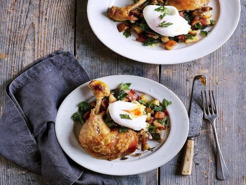 Confit Chicken Legs with Potato Hash & Poached Egg